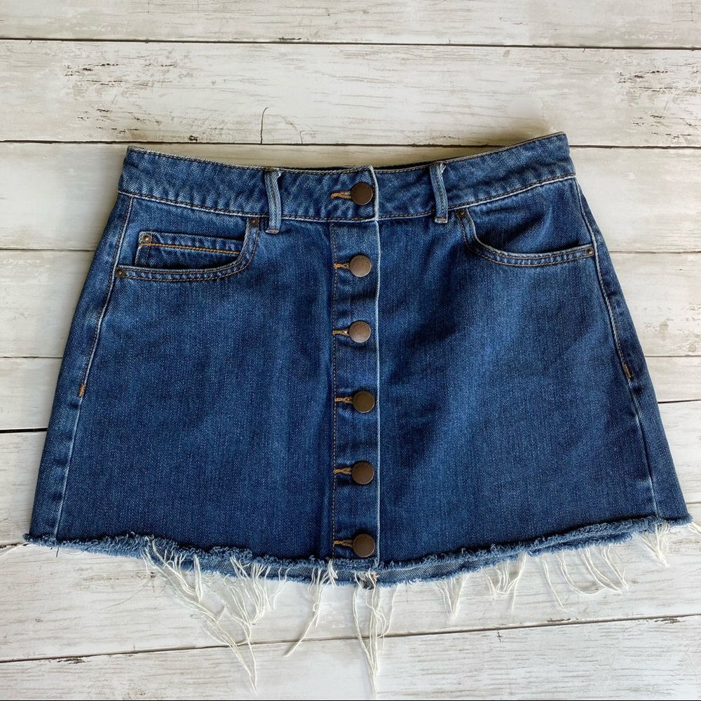 Garage Blue Button Front Denim Jean Mini Skirt SzS